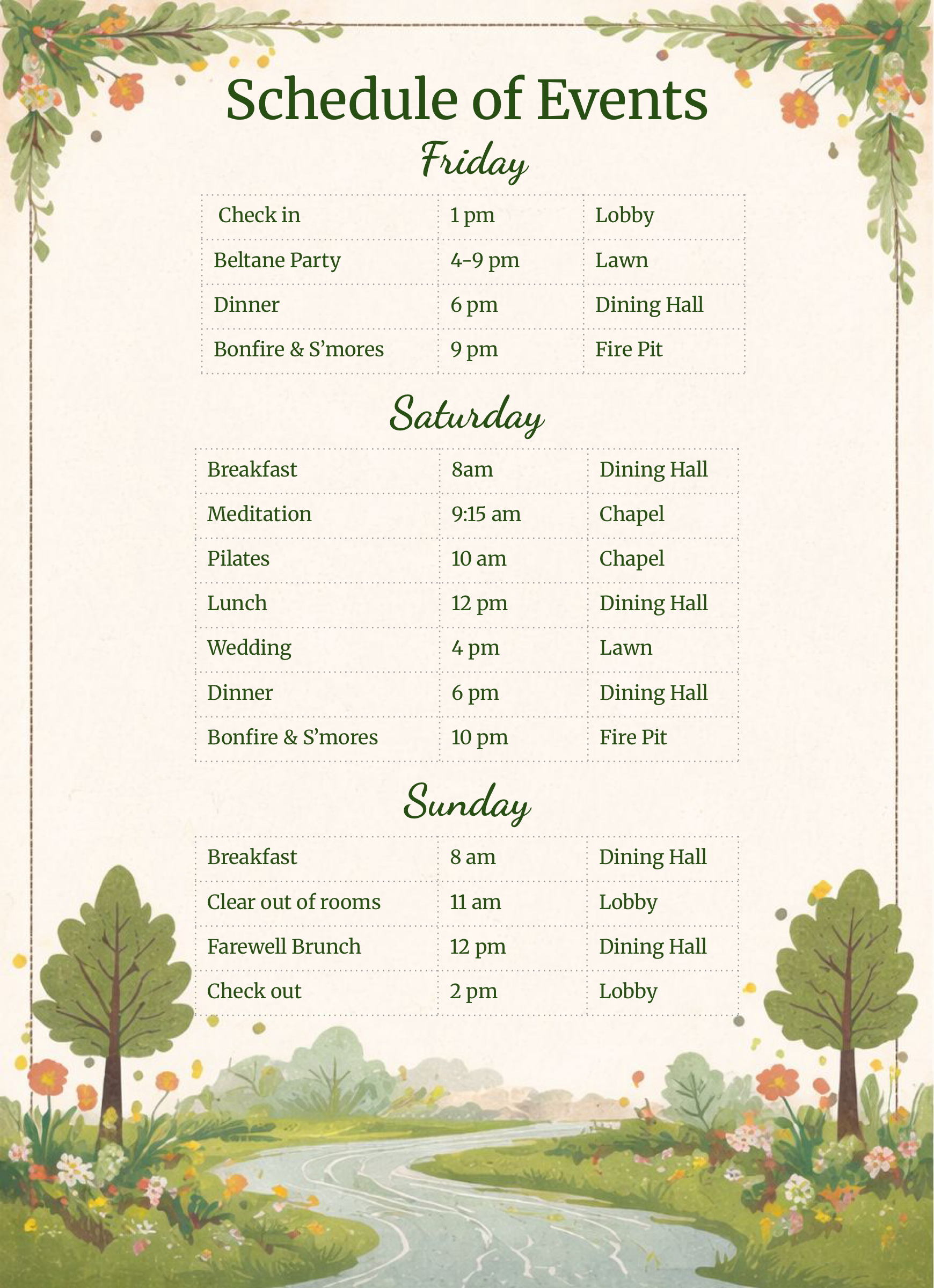 Schedule of Events